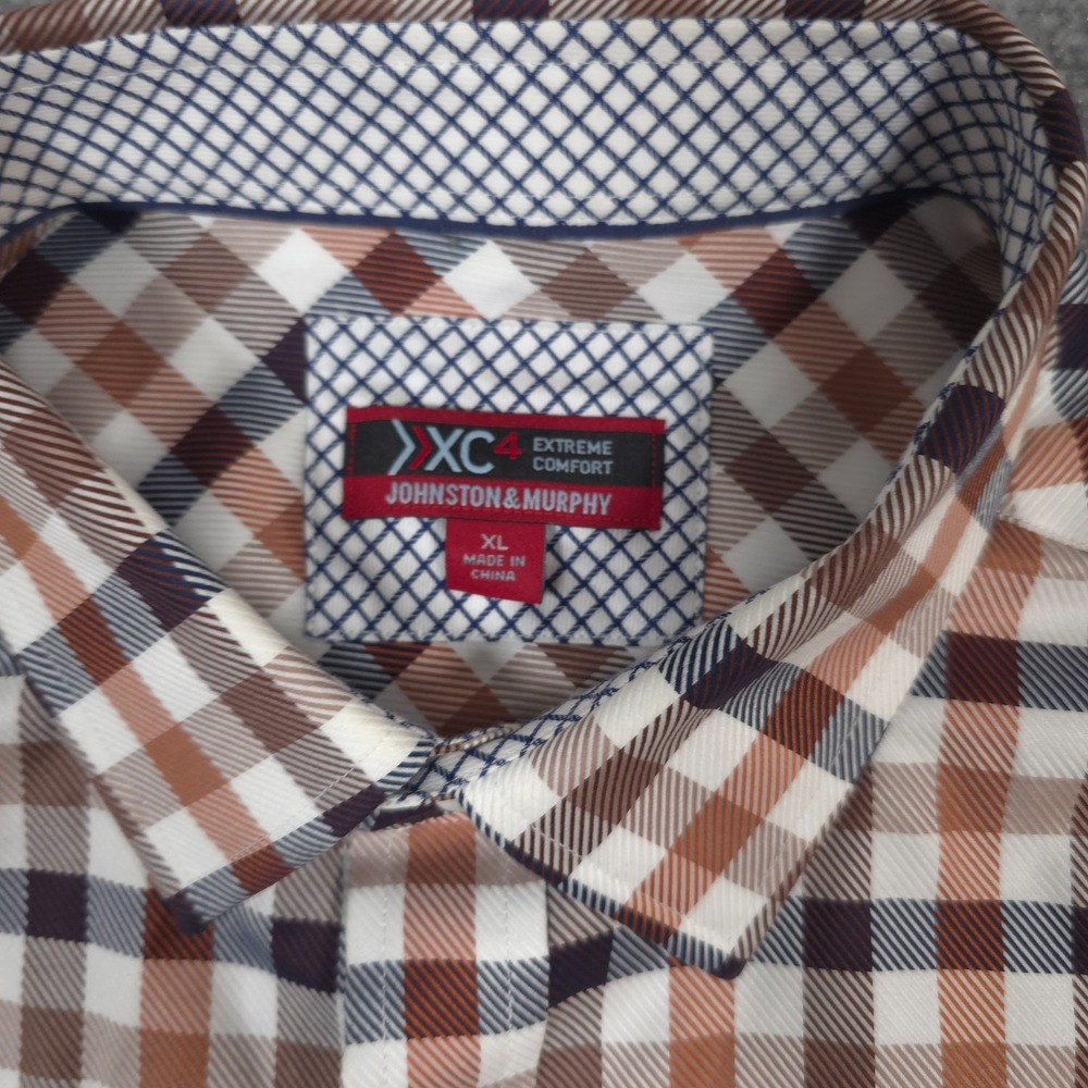 Johnston & Murphy Shirt Mens XL Plaid XC4 Extreme Comfort Flip Cuff Button Up - Picture 4 of 11